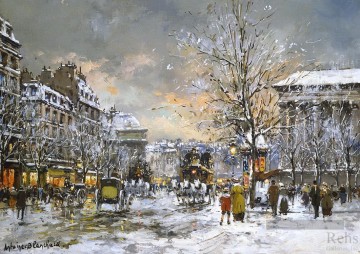AB omnibus sur la place de la madeleine winter Parisien Peinture à l'huile